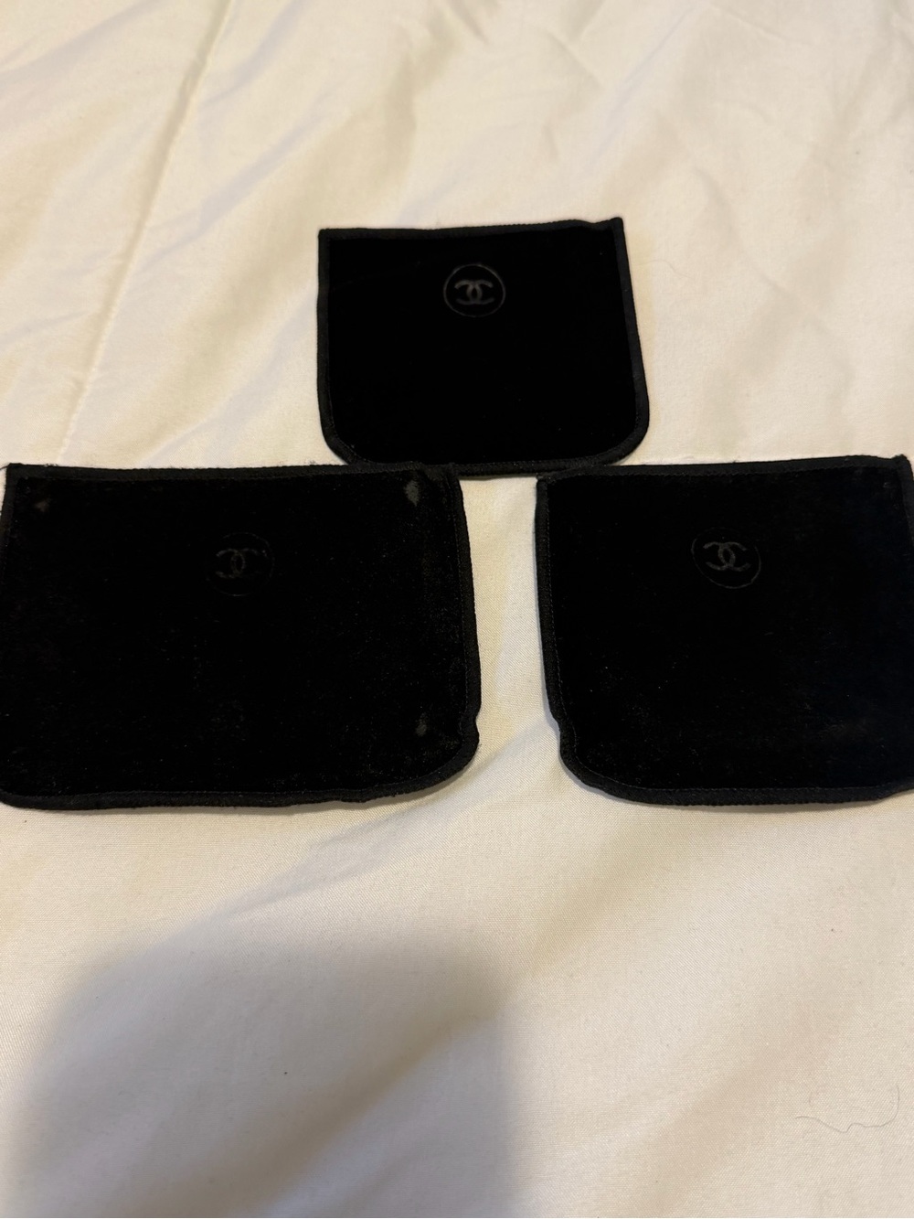 CHANEL Black Velvet CC Logo Pouch Trio